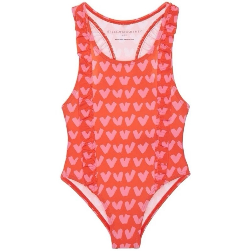 Stella McCartney Kids Heart Print Red One Piece Girls Swimsuit, Size 2 Years NWT